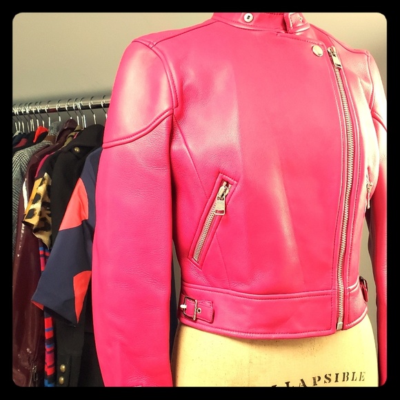 coach pink leather jacket